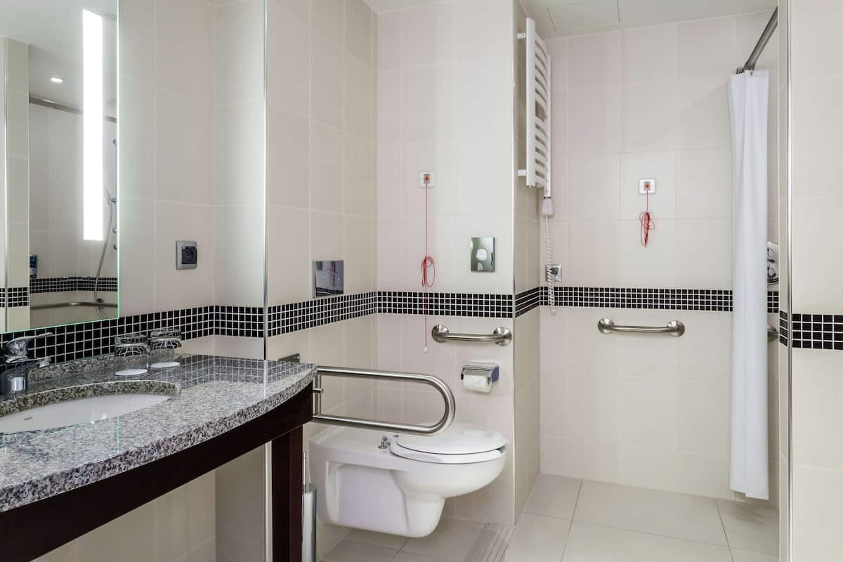 room, 1 queen bed, accessible, non smoking | bathroom | shower, hair dryer, towels