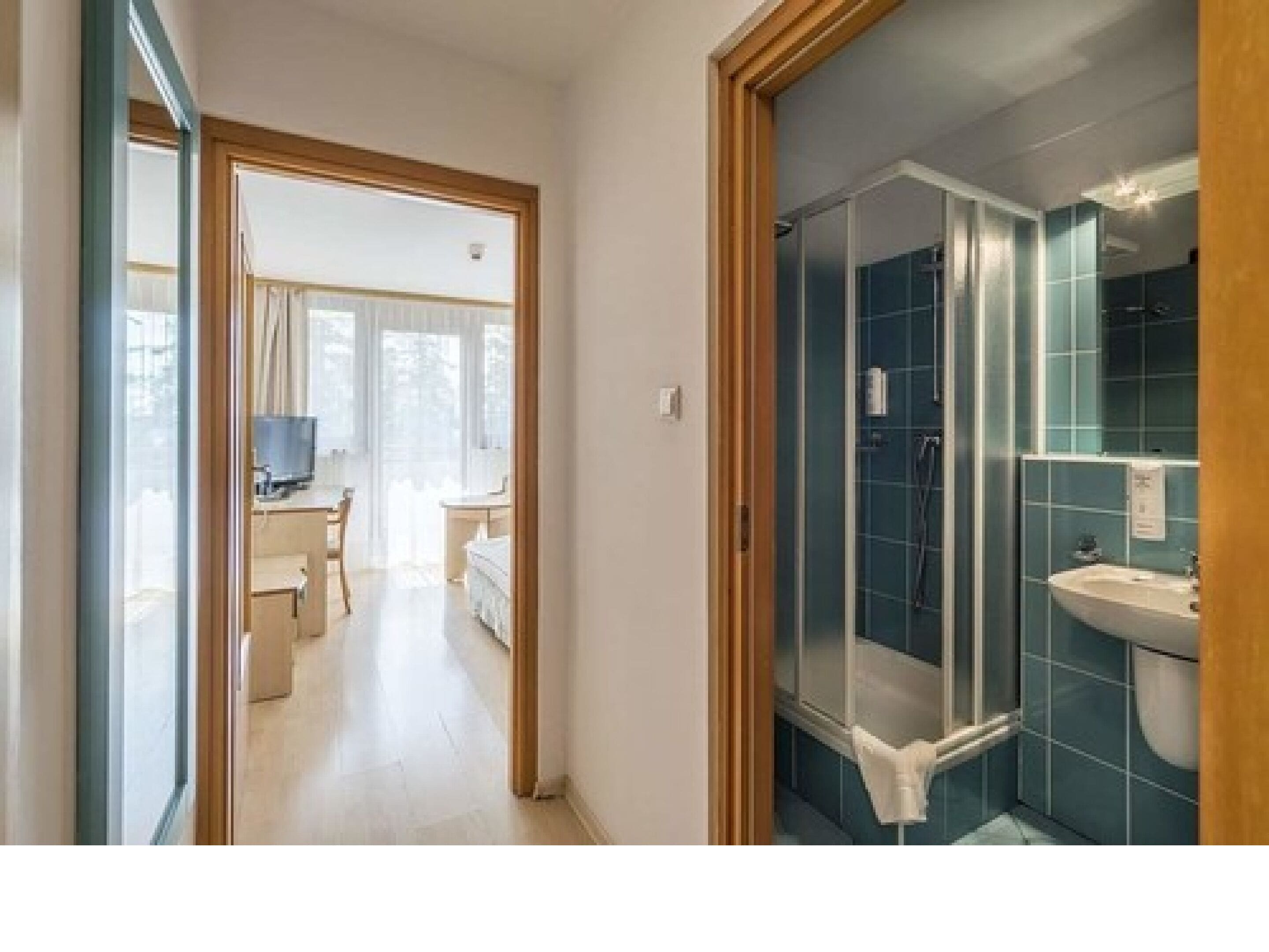 single room | bathroom | shower, hair dryer, towels