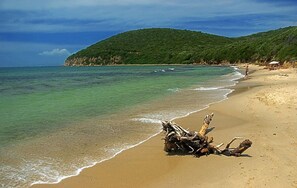 附近的私人海灘、躺椅、太陽傘