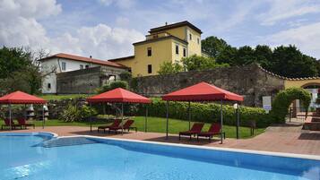 Outdoor pool, open 8:00 AM to 8:00 PM, pool umbrellas, sun loungers