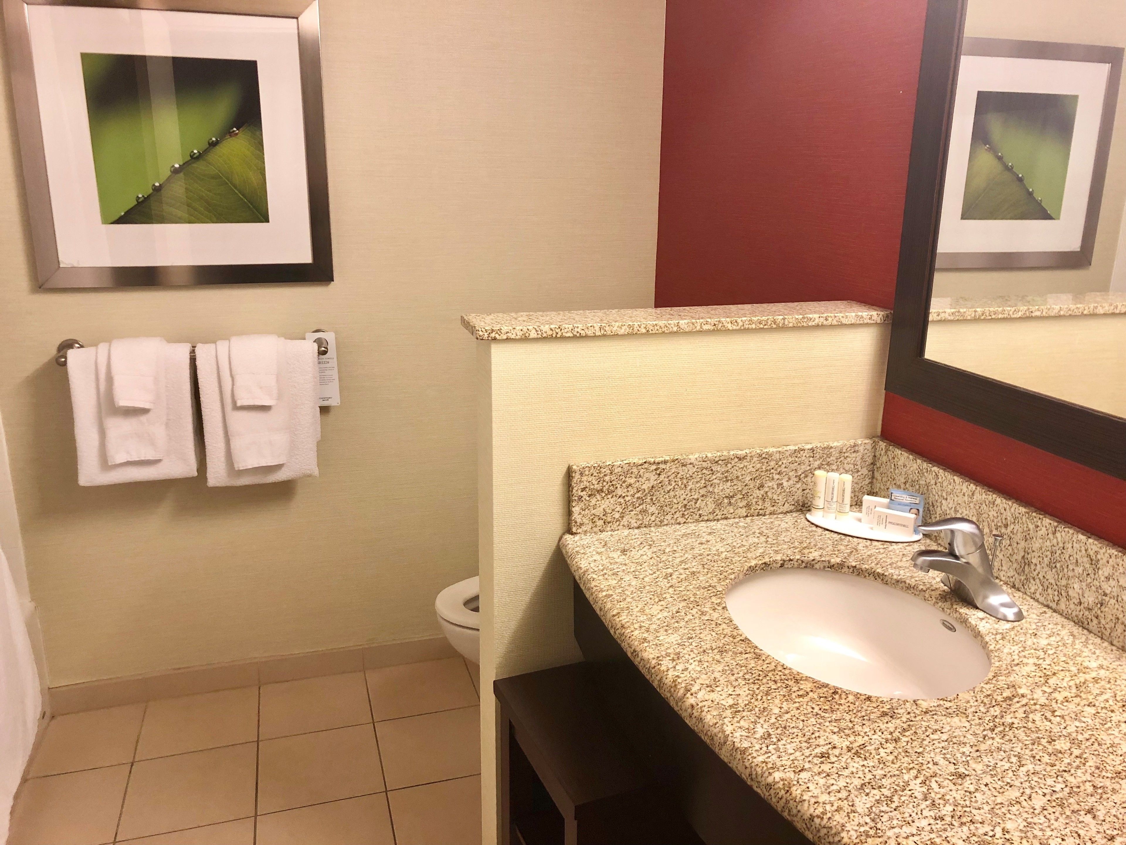 free toiletries, hair dryer, towels