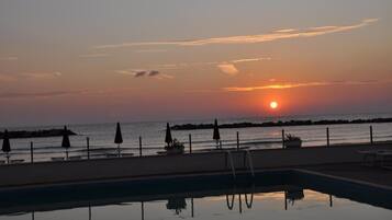 AuĂenpool, geöffnet von 10:00 Uhr bis 18:00 Uhr, Sonnenschirme