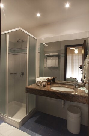 Shower, hair dryer, bidet, towels