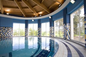 An indoor swimming pool with a curved ceiling and large windows. - El Raposo (Puebla de Sancho Perez)