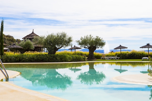 Seasonal outdoor pool, pool umbrellas, sun loungers