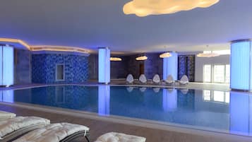 Indoor pool, open 7:00 AM to 10:00 PM, sun loungers