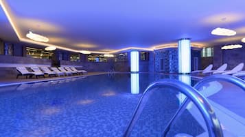 Indoor pool, open 7:00 AM to 10:00 PM, sun loungers