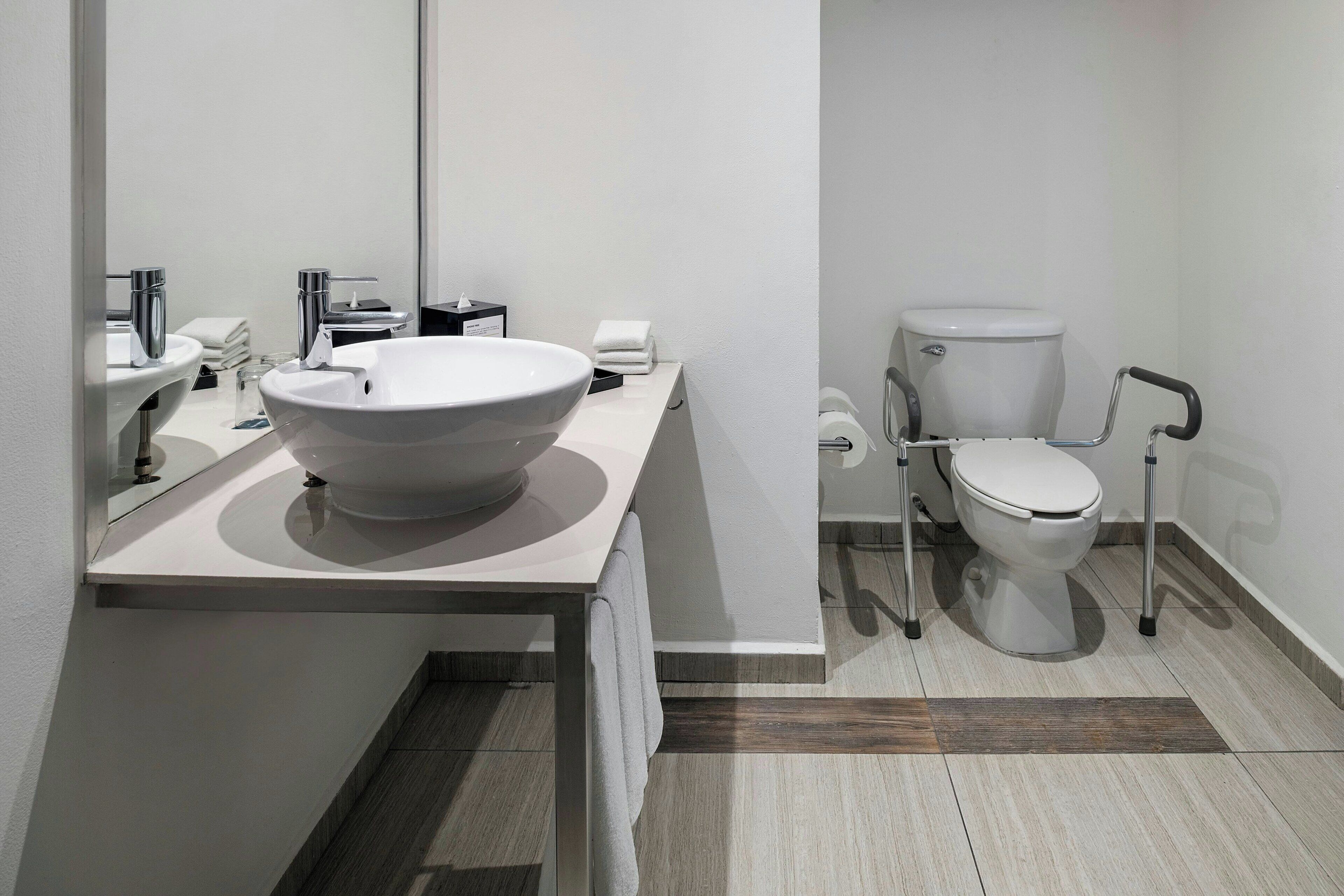 aloft, room, 2 queen beds | bathroom | shower, rainfall showerhead, designer toiletries, hair dryer