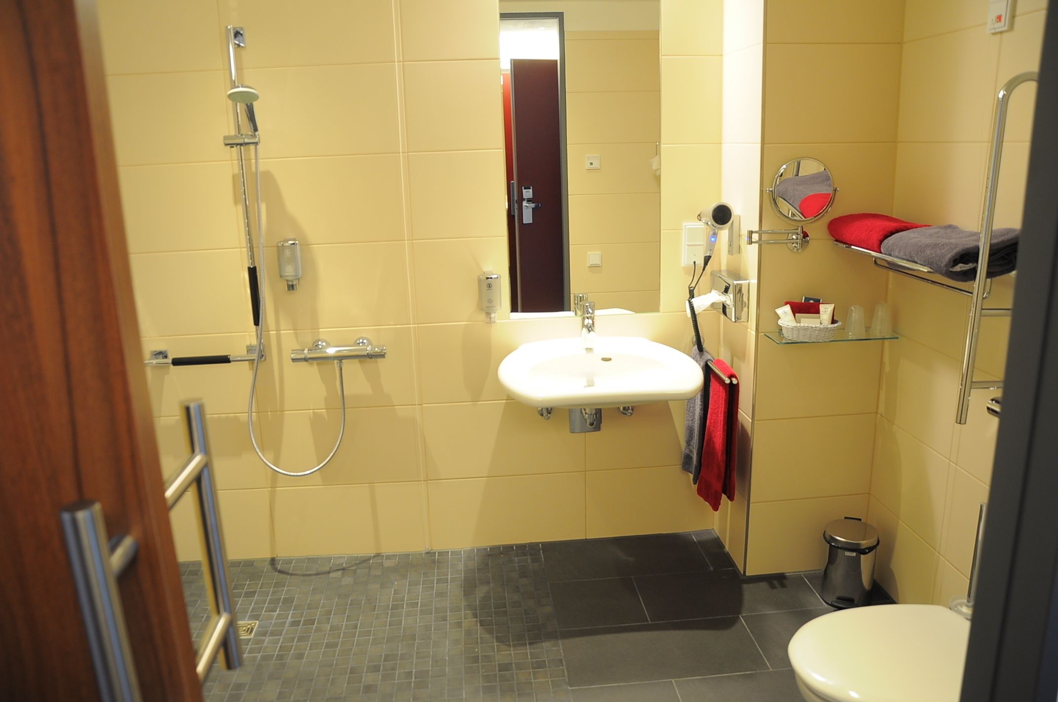 free toiletries, hair dryer, towels