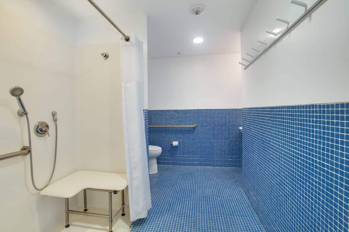 Studio Suite, Accessible (ADA, Roll-in Shower) | Bathroom | Shower, rainfall showerhead, free toiletries, hair dryer