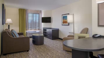 1 bedroom, desk, blackout drapes, iron/ironing board