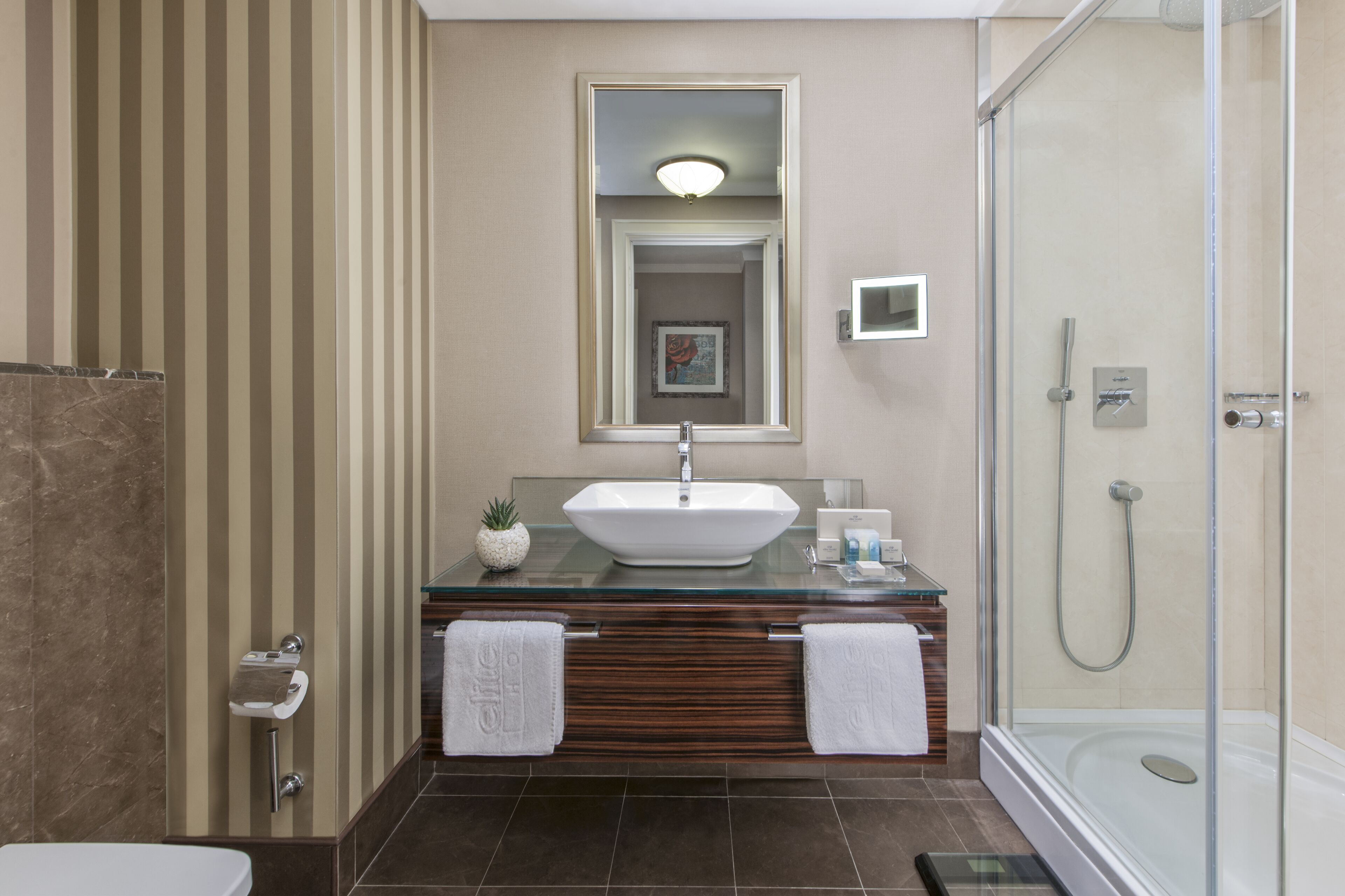 free toiletries, hair dryer, slippers, towels