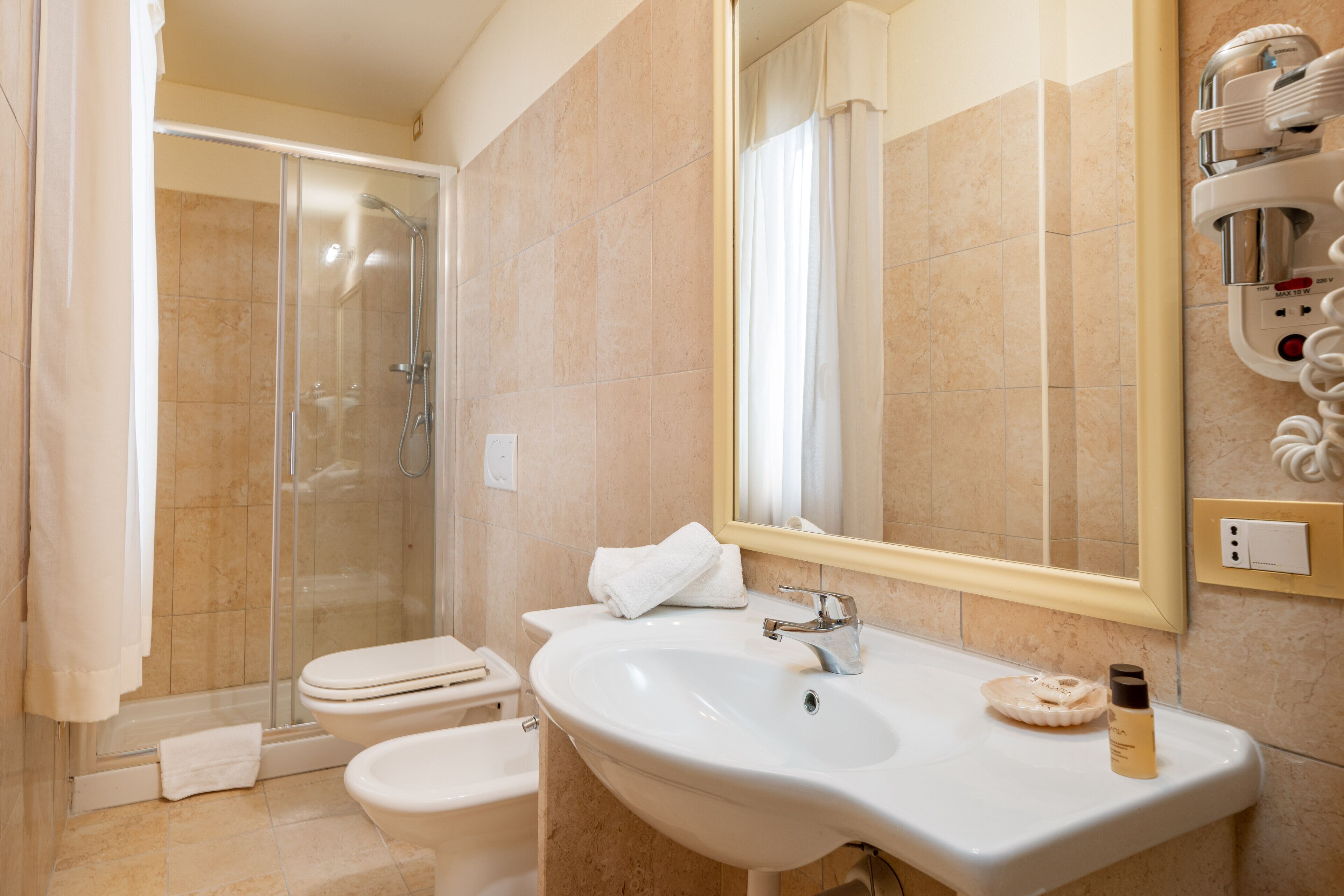deluxe room | bathroom | shower, free toiletries, hair dryer, bidet
