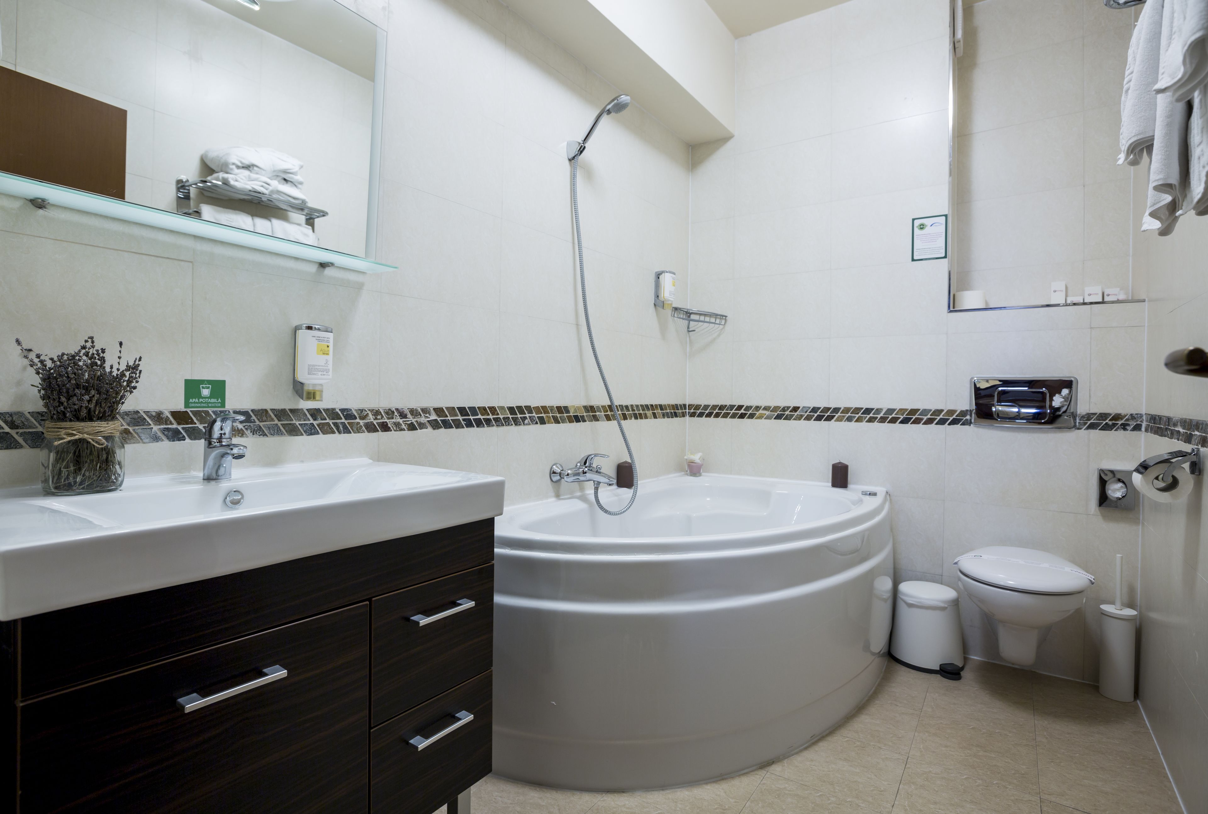 Free toiletries, hair dryer, slippers, towels