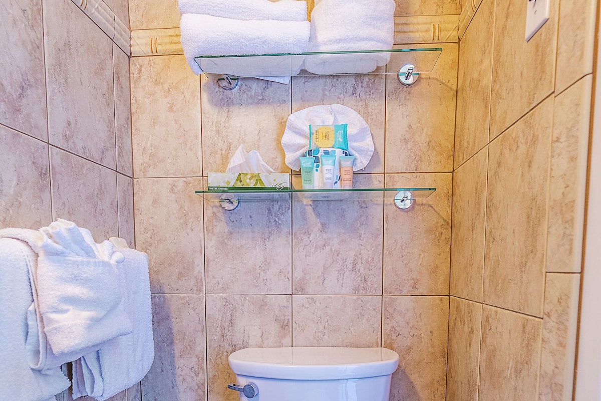 basic studio, 1 king bed with sofa bed, kitchenette | bathroom | towels