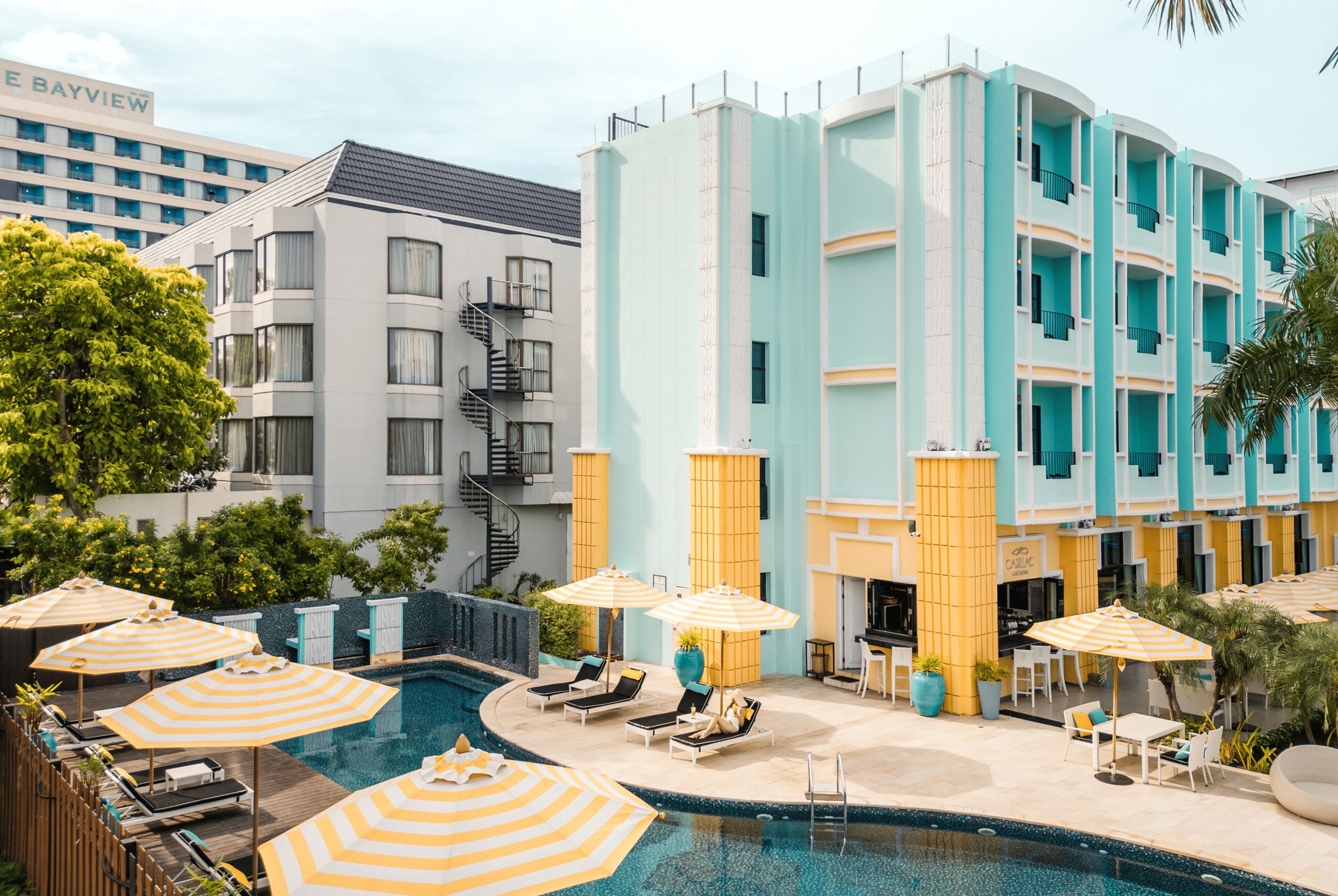 Outdoor pool, pool loungers