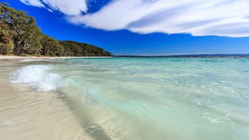 Nära stranden och svart sandstrand