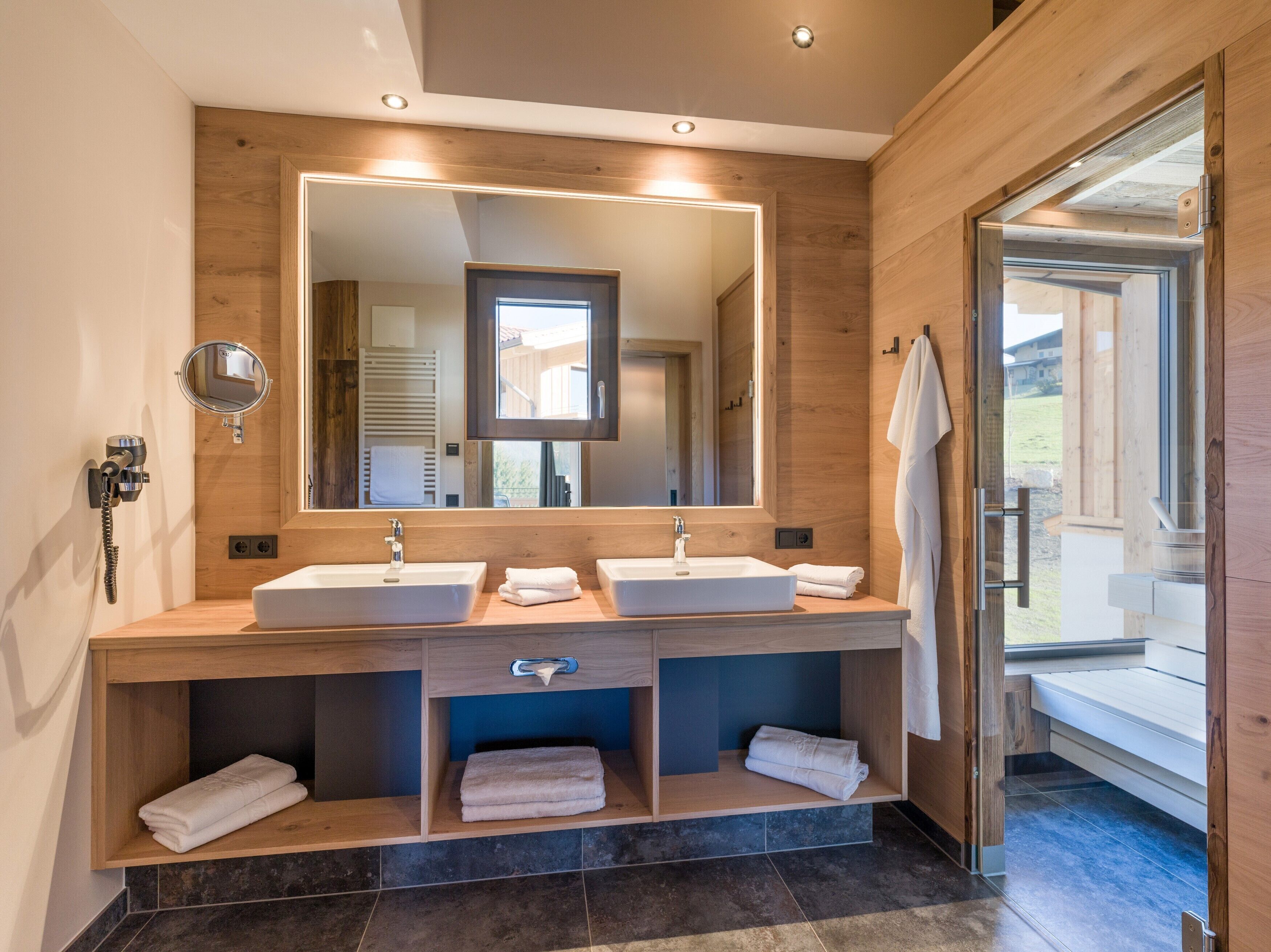 chalet, mountain view | bathroom | shower, hair dryer, bathrobes, slippers