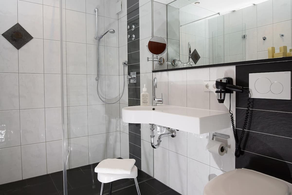 free toiletries, hair dryer, towels, soap