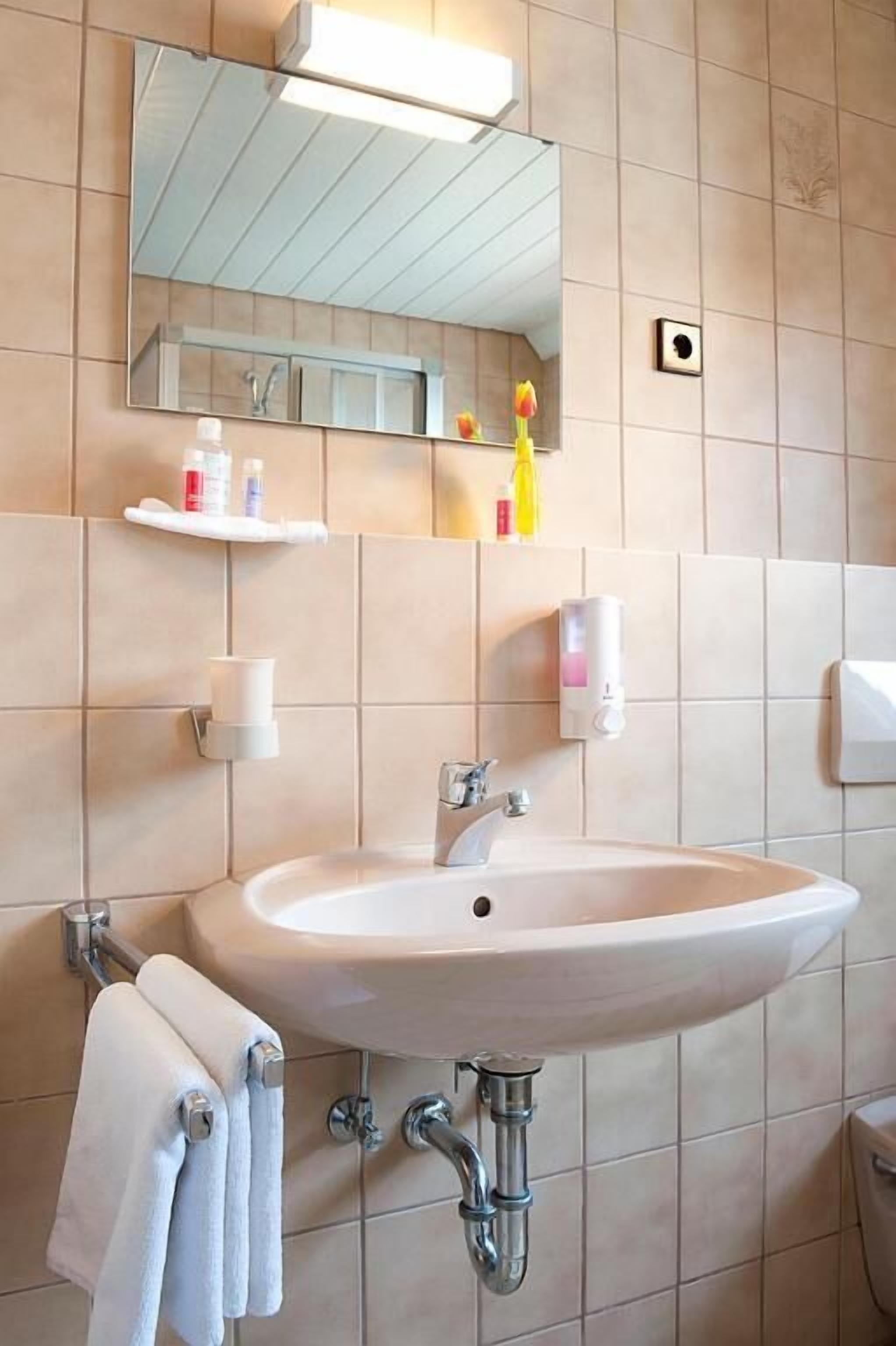standard double room | bathroom | shower, free toiletries, hair dryer, towels