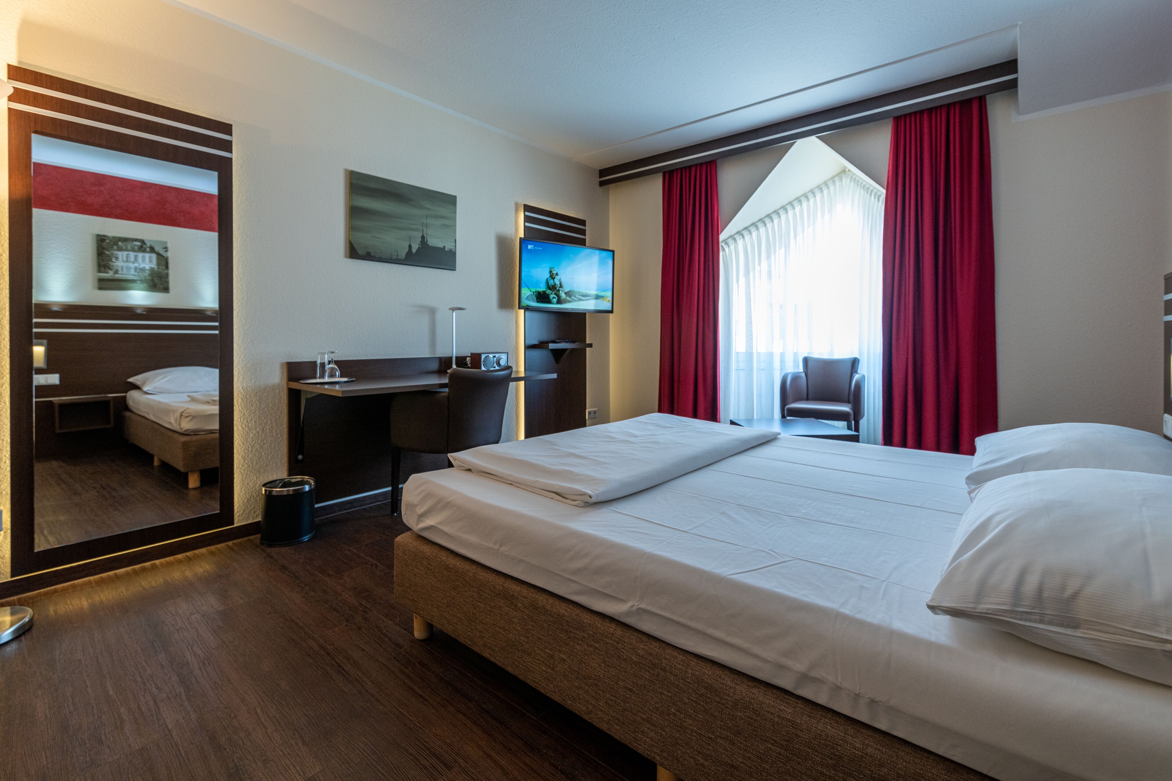 desk, laptop workspace, blackout curtains, soundproofing