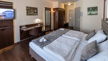 Desk, laptop workspace, blackout curtains, soundproofing