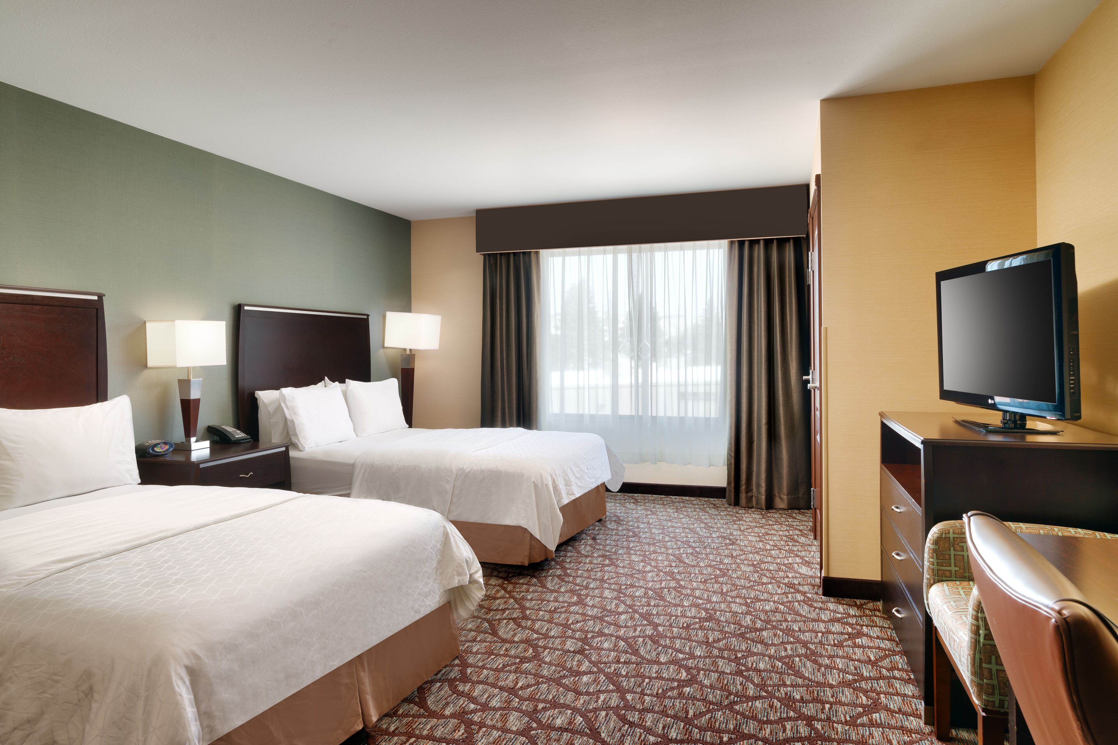 1 bedroom, desk, blackout curtains, iron/ironing board