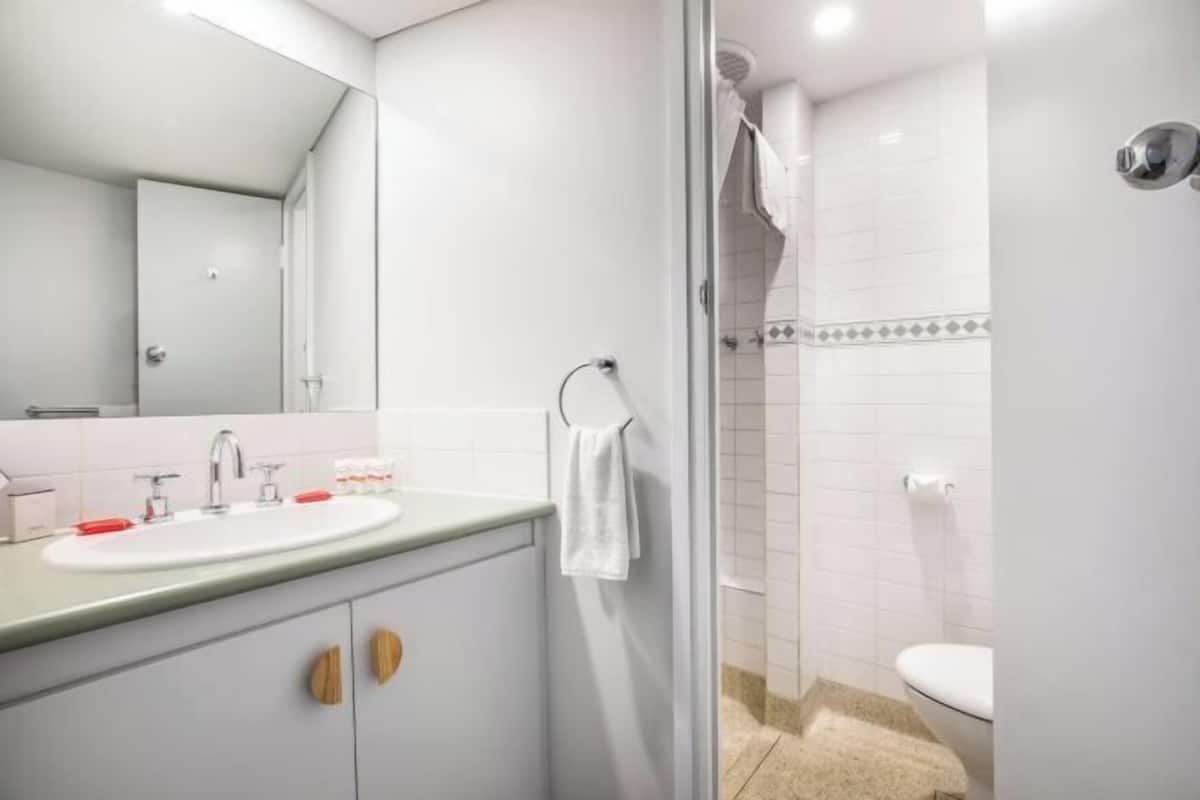 Bathroom | Shower, free toiletries, hair dryer, towels
