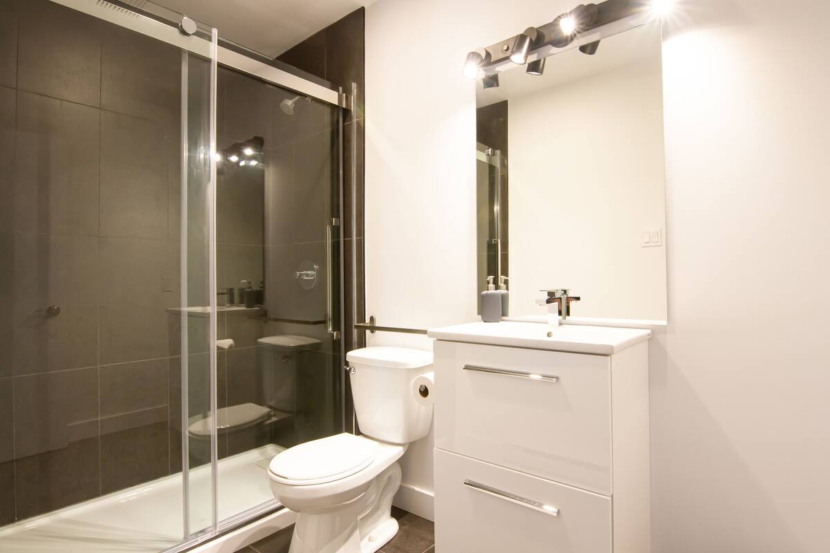 classic suite, 1 king bed with sofa bed | bathroom | combined shower/bathtub, free toiletries, hair dryer, towels