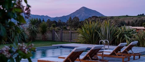 Seasonal outdoor pool, pool umbrellas, sun loungers