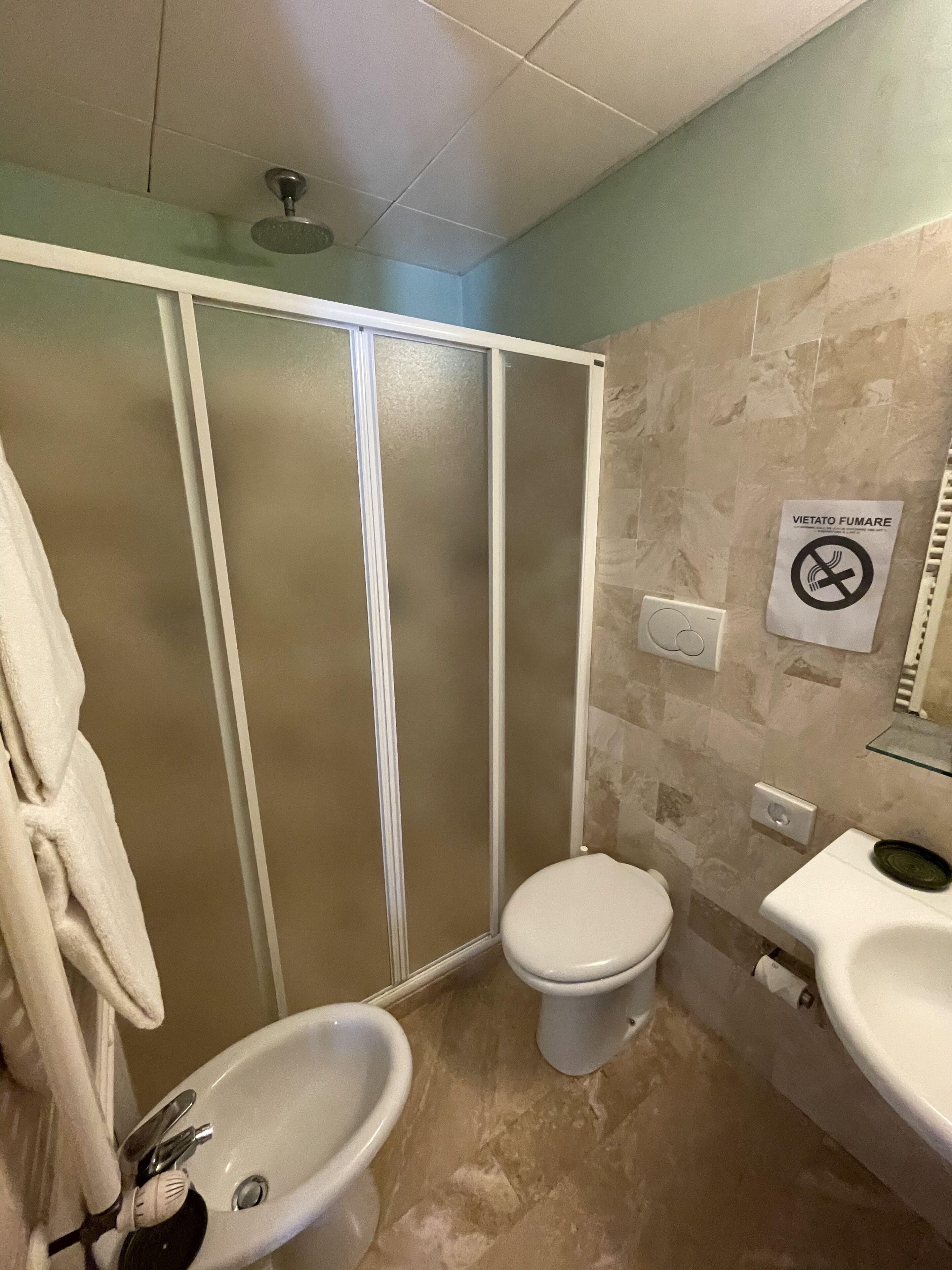 hair dryer, bidet, towels