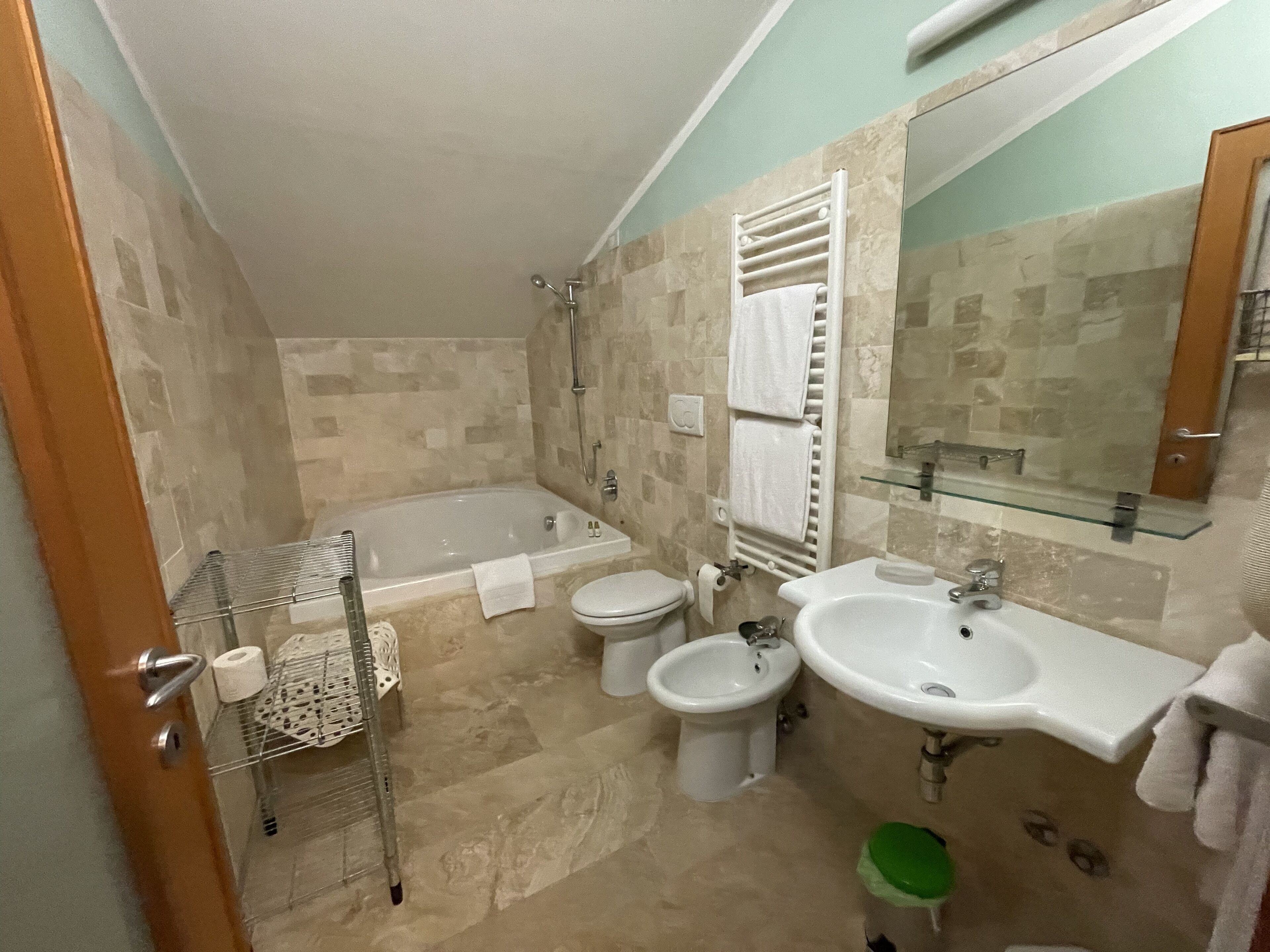 family room | bathroom | hair dryer, bidet, towels