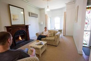 Flat-screen TV, fireplace, DVD player