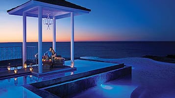 Seasonal outdoor pool, pool umbrellas, pool loungers