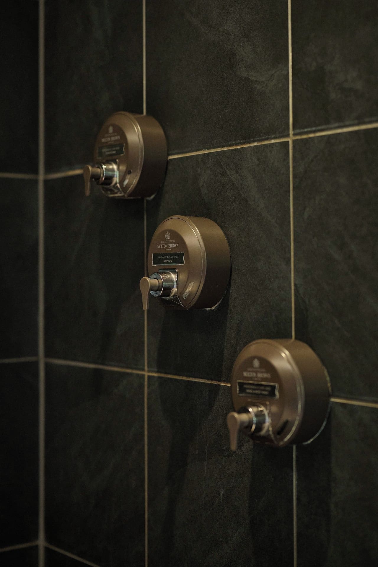 Une douche murale dotée de trois commandes distinctes.