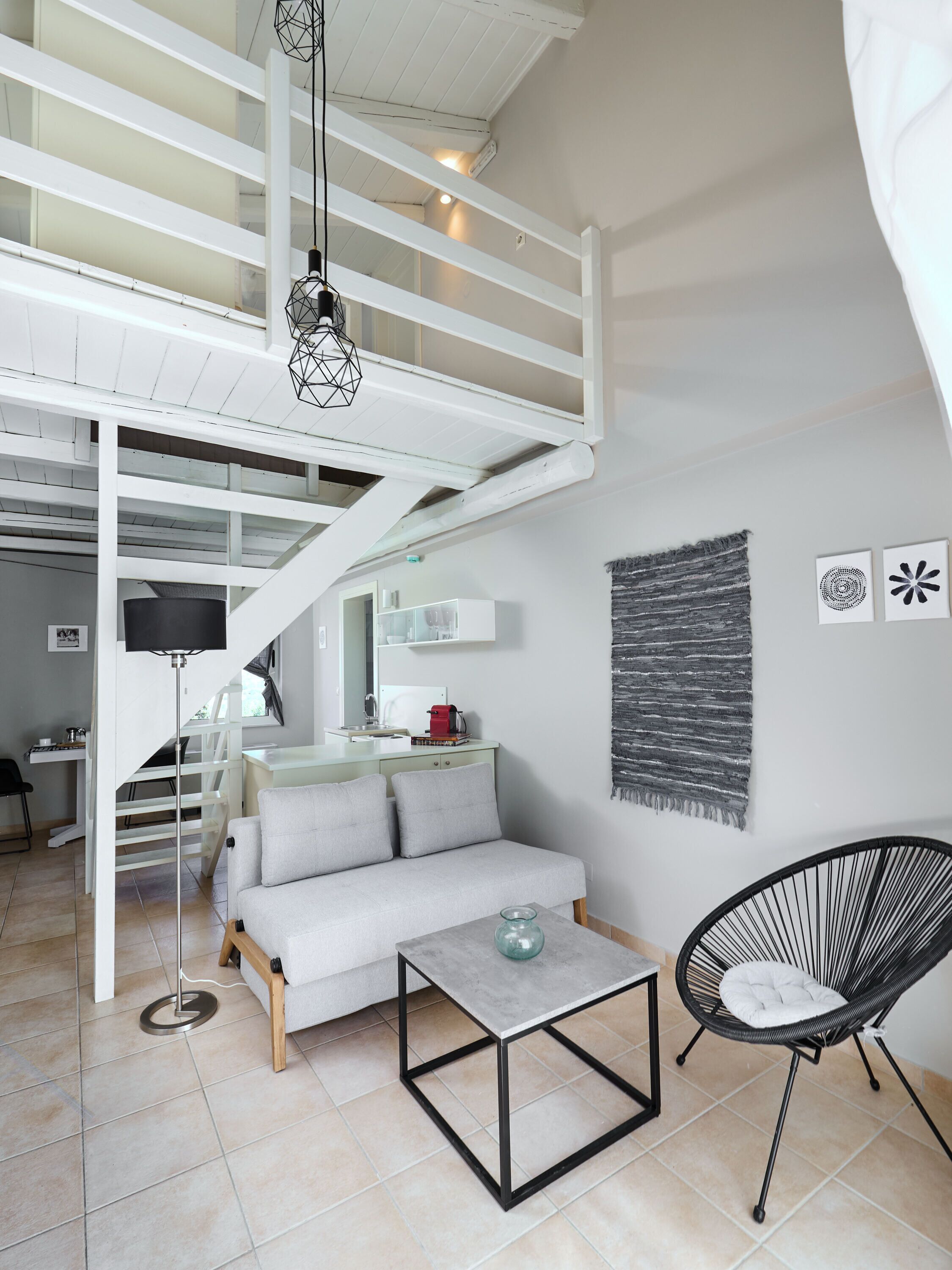 deluxe loft | living area | 42-inch flat-screen tv with satellite channels, tv, fireplace