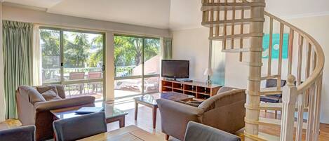 Flat-screen TV, DVD player