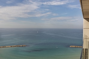 Enjoy breathtaking views of the calm sea from this serene seaside retreat.