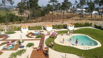 Outdoor pool, pool umbrellas, pool loungers