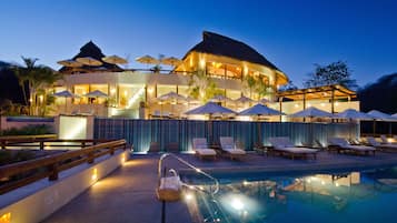 2 outdoor pools, open 9:00 AM to 9:00 PM, pool umbrellas, sun loungers