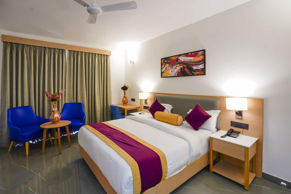 In-room safe, desk, laptop workspace, iron/ironing board