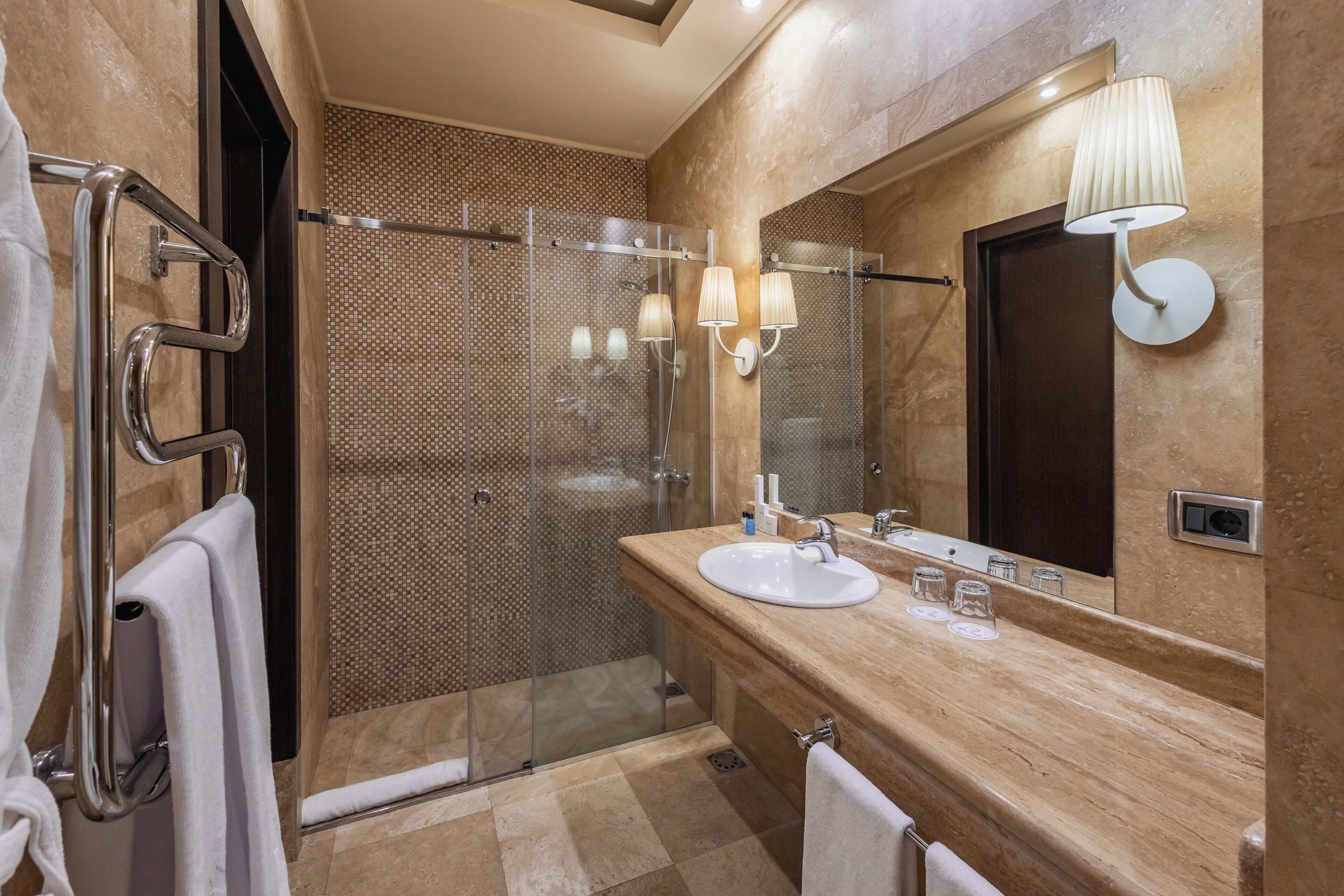 deluxe double or twin room | bathroom | designer toiletries, hair dryer, bathrobes, slippers