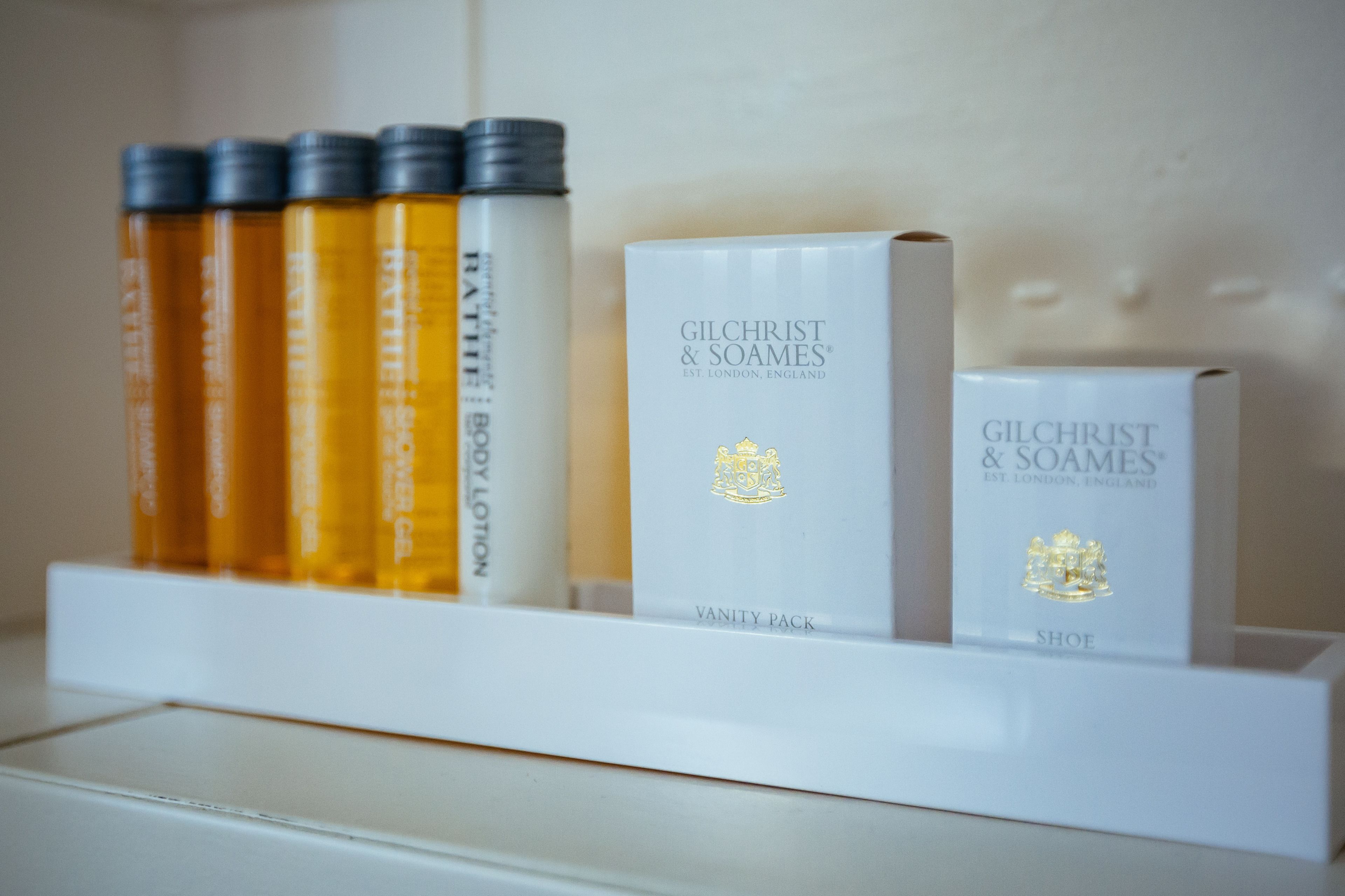 shower, hydromassage showerhead, designer toiletries, hair dryer