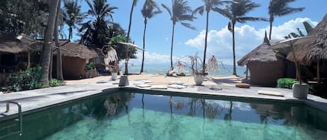 Outdoor pool, sun loungers