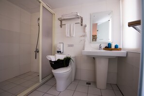 Douche, sèche-cheveux, chaussons, serviettes fournies