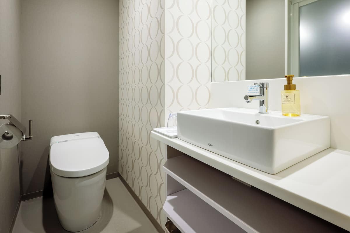 combined shower/bathtub, deep-soaking bathtub, free toiletries