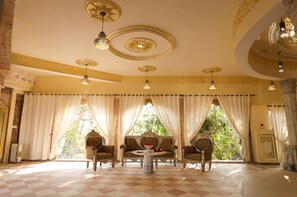 Maharaja Suite | Living area | 32-inch Smart TV with digital channels - Lohagarh Fort Resort (Amer)