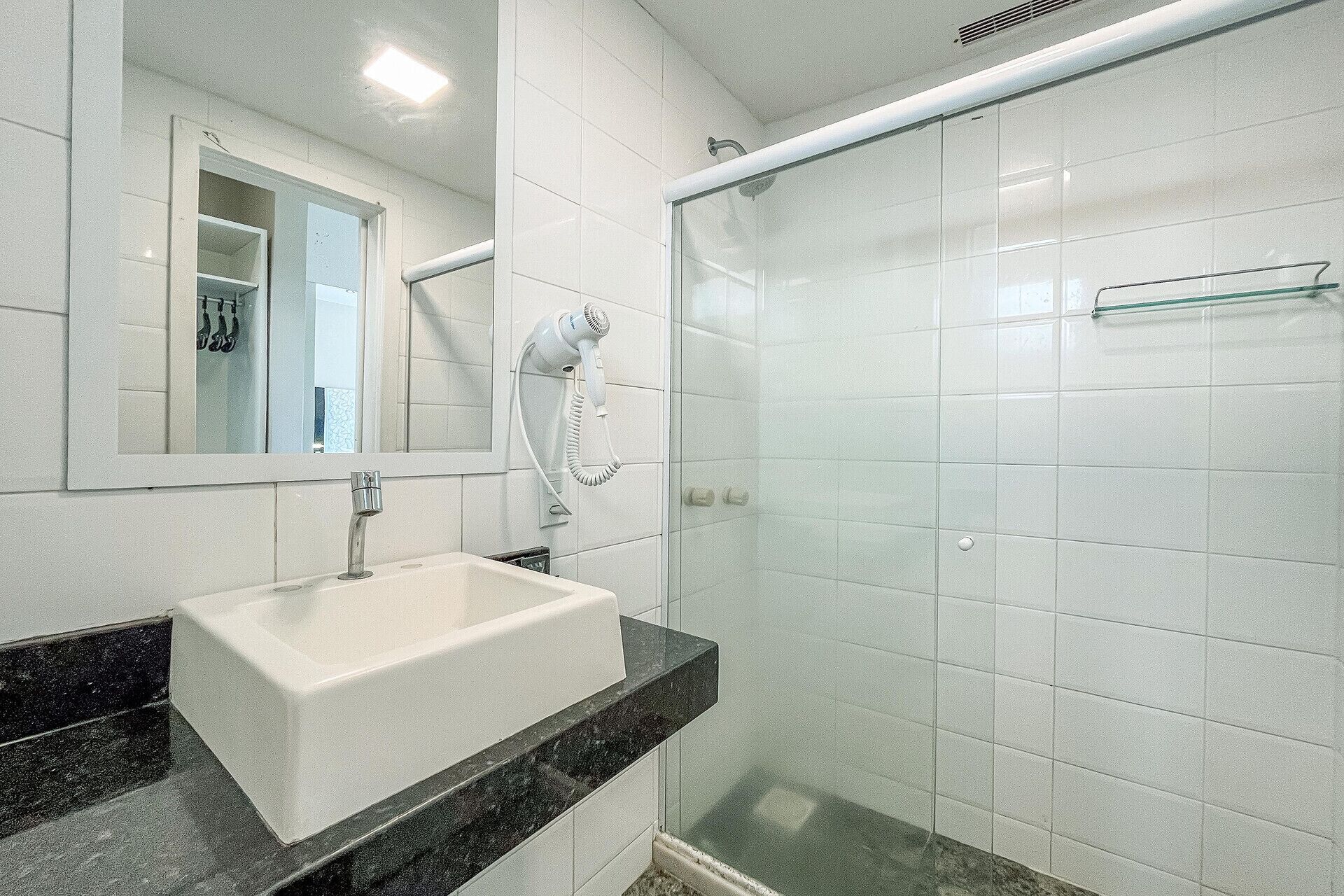 bathroom | shower, hair dryer, bidet, towels