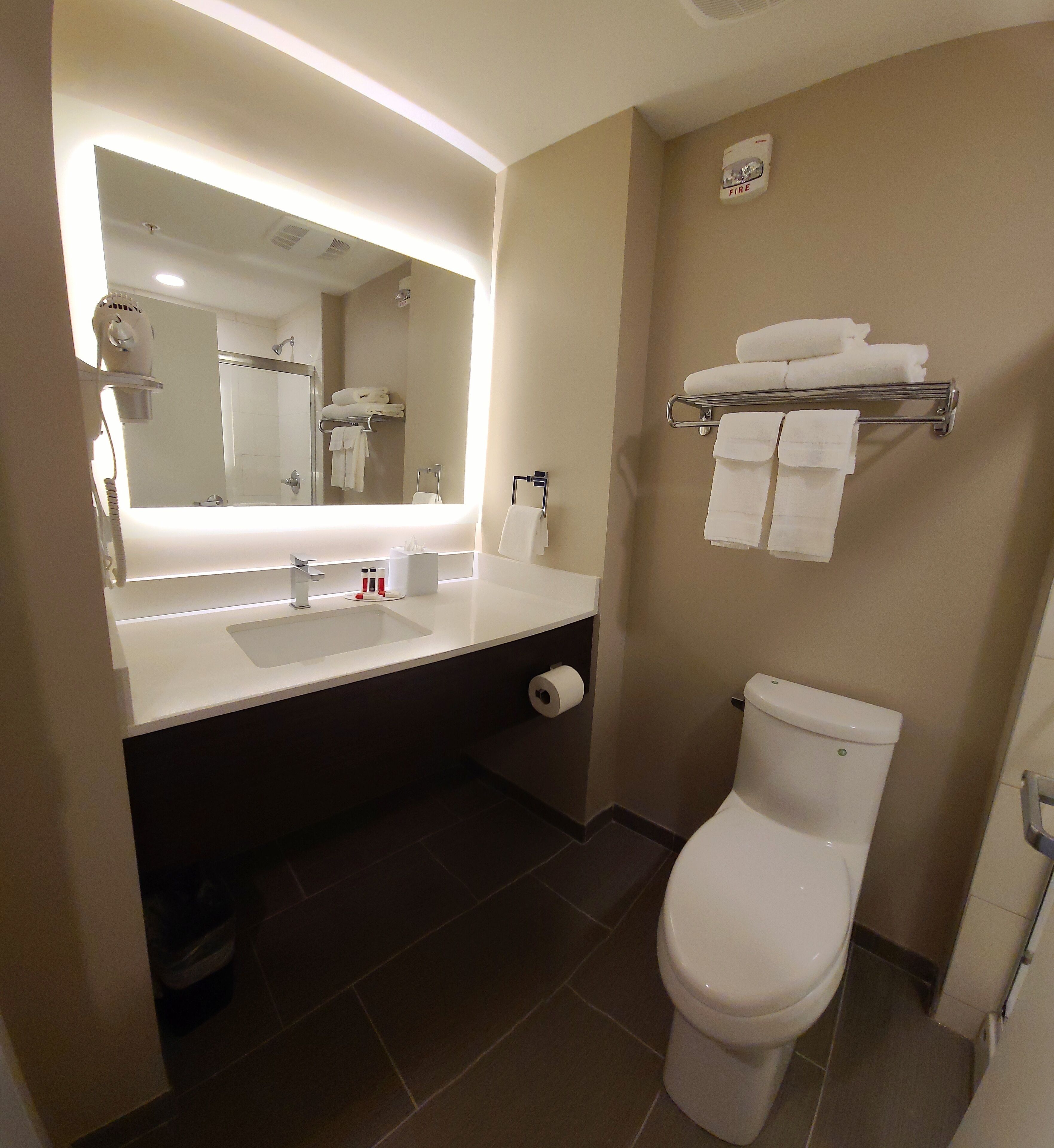 shower, free toiletries, hair dryer, towels