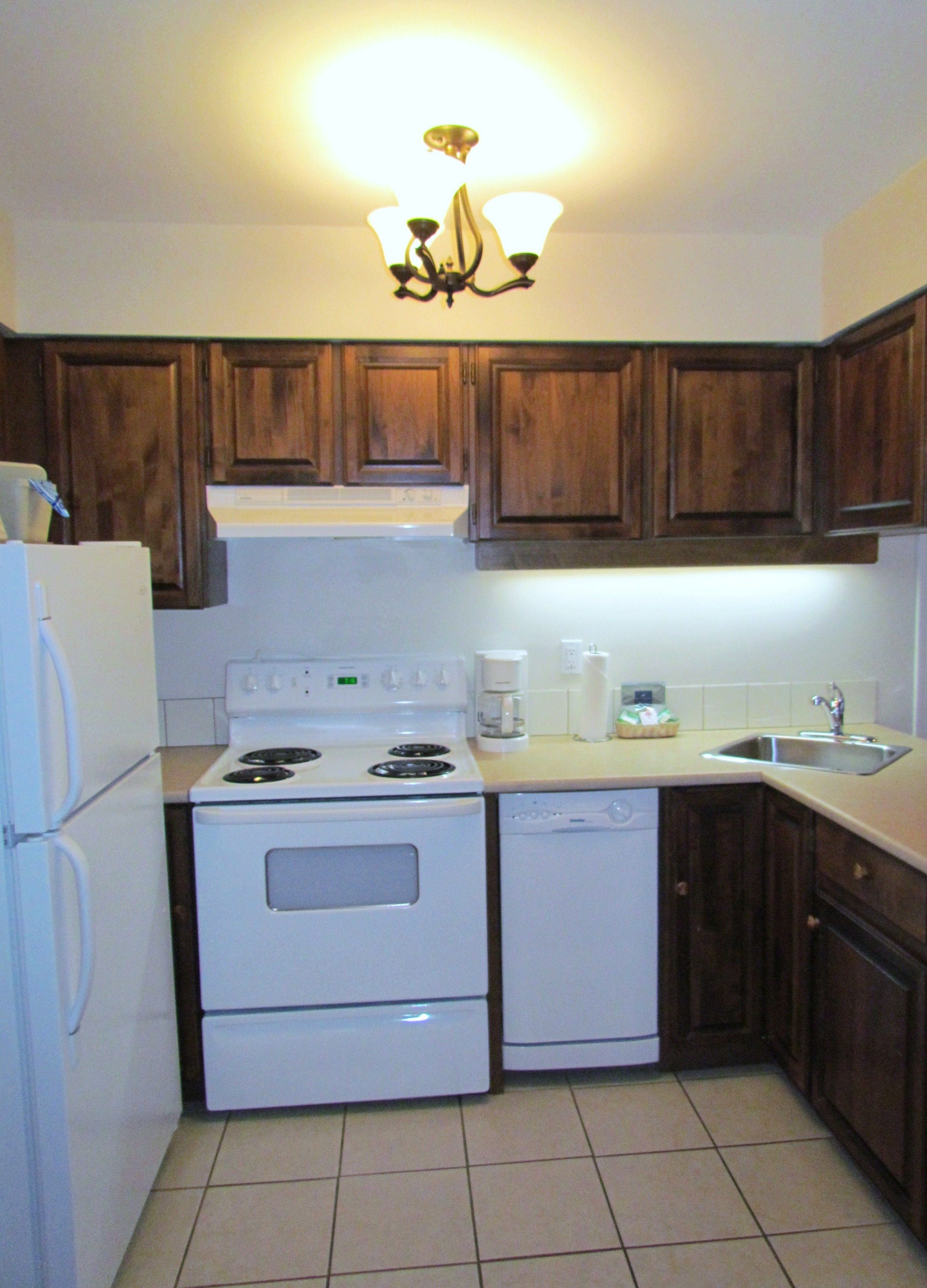 fridge, microwave, coffee/tea maker, paper towels